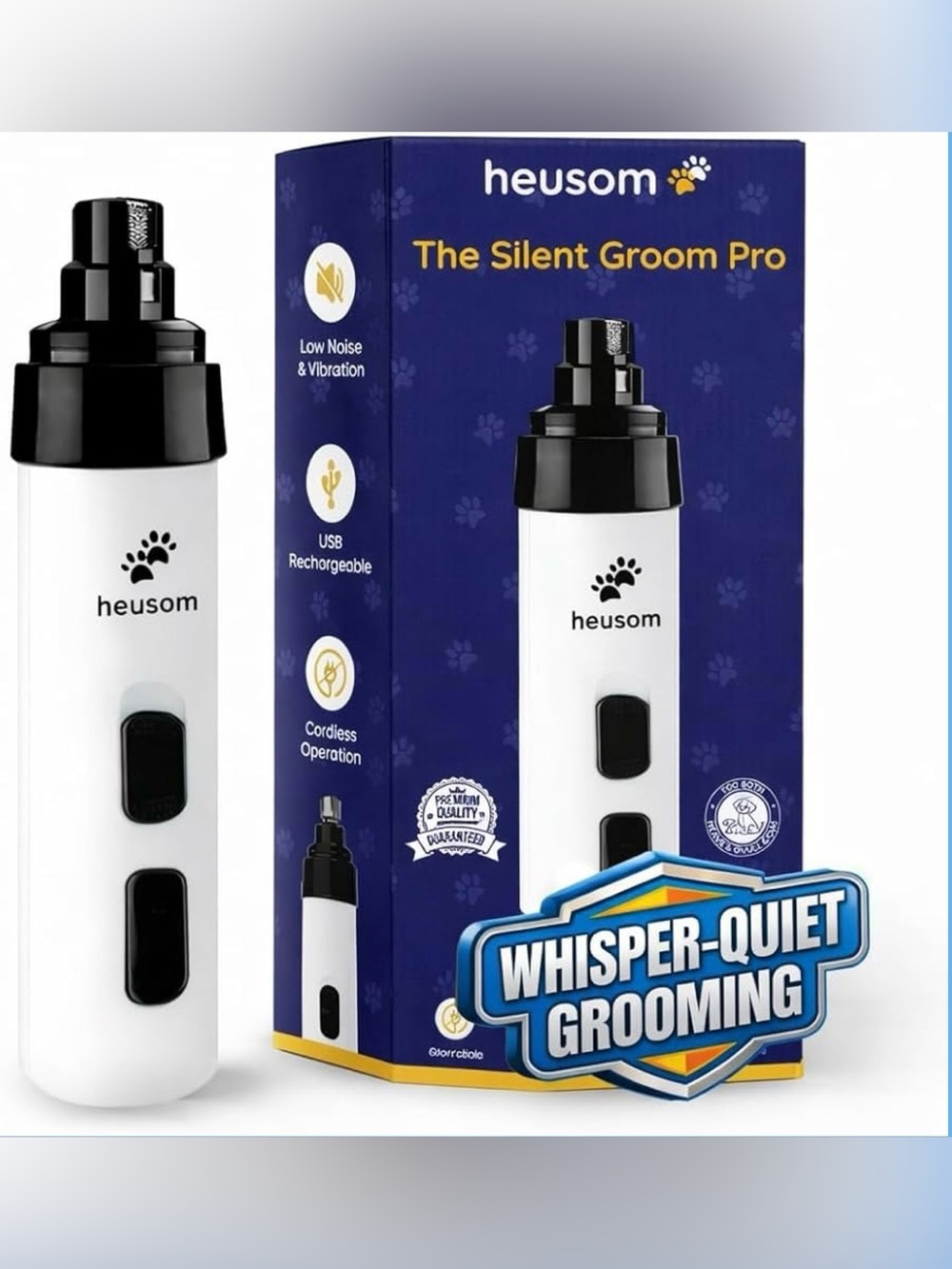 Heusom Silent Groom Pro Pet Nail Grinder Whisper Quiet Dog Cat Nail Claw Trimmer